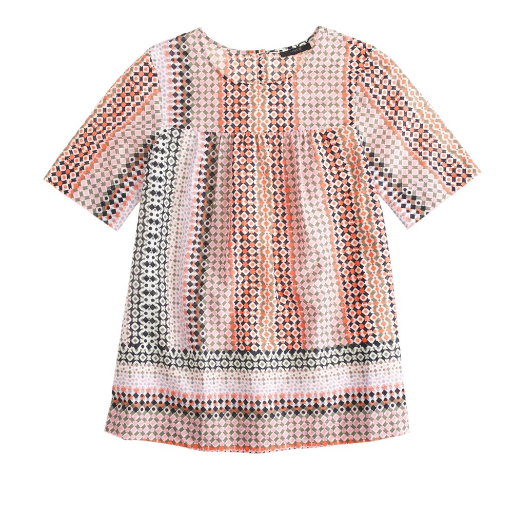 J.Crew Geo Print Multicolored Short Sleeve Peasant Top Size 8